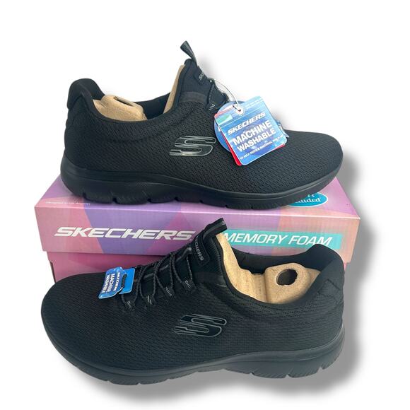 NEW Skechers Summits Slip Ins Walking Sneakers Black Size 8.5 Wide Fit Trainer - Picture 2 of 12